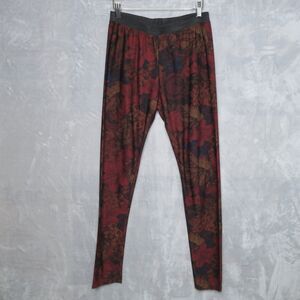 DEX Burgundy Dark Floral Leggings Size L Full Length Stretch Bohemian Pull On
